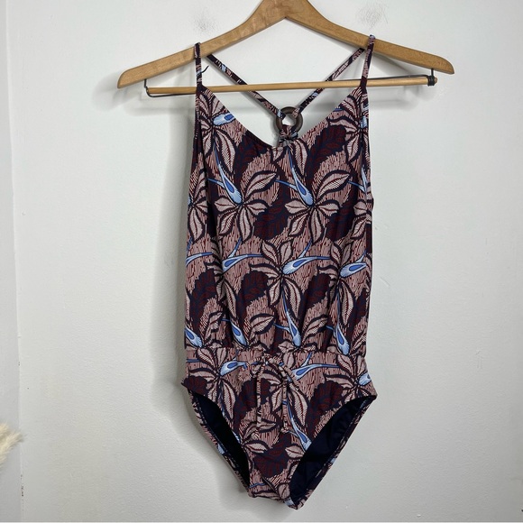 LOFT Beach Lanai Blouson One Piece Swimsuit Size 8 Tropical  Print Build In Bra - Picture 2 of 16